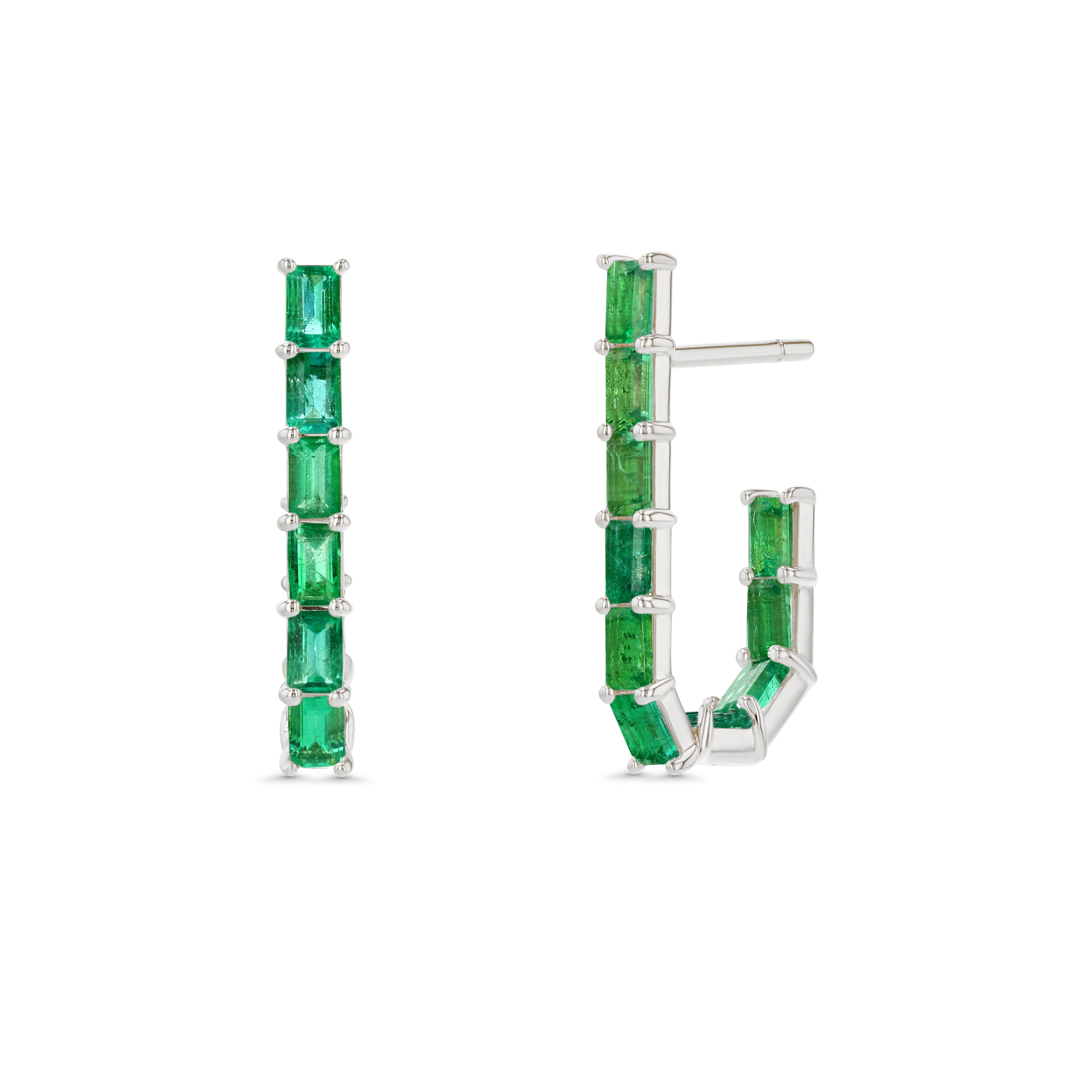 Green Emerald Baguette Hoop Earrings